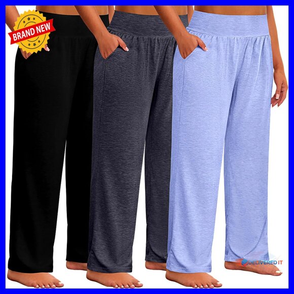 Pants - Plus Size Wide Leg Yoga Pants High Waist Sweatpants Lounge Pants with Pockets